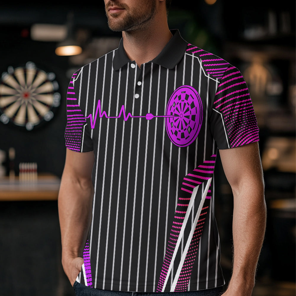 Neon Pink Dartboard Pulse Heartbeat Custom Men Dart Shirts, Funny Wings Cool Dart Team Jerseys TDM3525