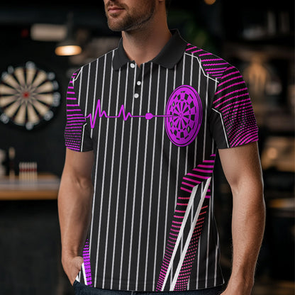 Neon Pink Dartboard Pulse Heartbeat Custom Men Dart Shirts, Funny Wings Cool Dart Team Jerseys TDM3525