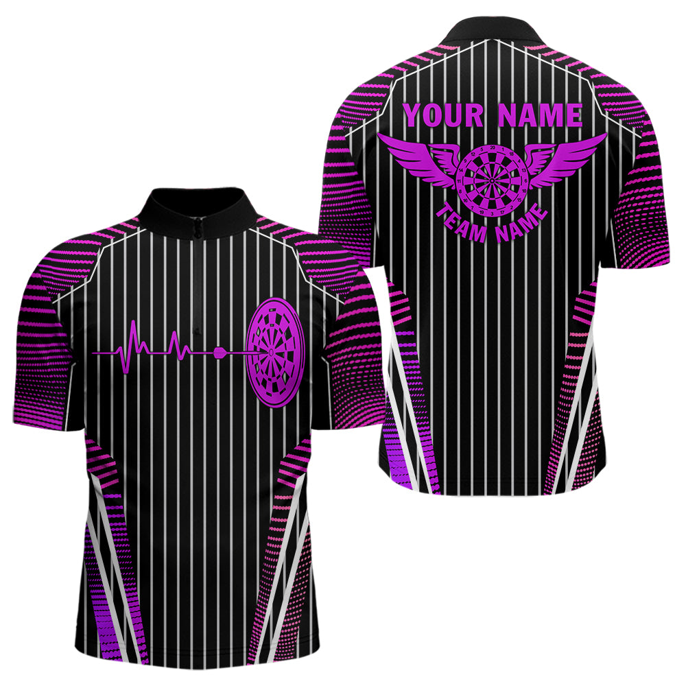 Neon Pink Dartboard Pulse Heartbeat Custom Men Dart Shirts, Funny Wings Cool Dart Team Jerseys TDM3525