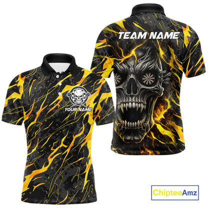 Black Yellow Skull Lightning Splash Darts Shirt For Men Custom Darts Jersey Team Polo & 1/4 Zip TDM5893