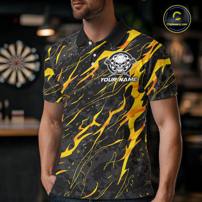 Black Yellow Skull Lightning Splash Darts Shirt For Men Custom Darts Jersey Team Polo & 1/4 Zip TDM5893