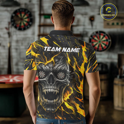 Black Yellow Skull Lightning Splash Darts Shirt For Men Custom Darts Jersey Team Polo & 1/4 Zip TDM5893
