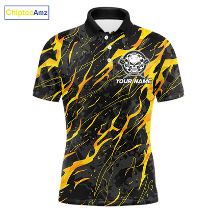 Black Yellow Skull Lightning Splash Darts Shirt For Men Custom Darts Jersey Team Polo & 1/4 Zip TDM5893