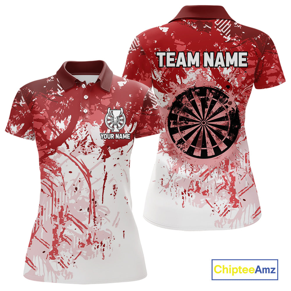 Personalized Red Grunge Darts Jerseys For Women Custom Darts Team Shirts Polo & Quarter Zip TDM5894