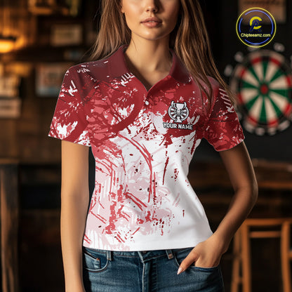 Personalized Red Grunge Darts Jerseys For Women Custom Darts Team Shirts Polo & Quarter Zip TDM5894