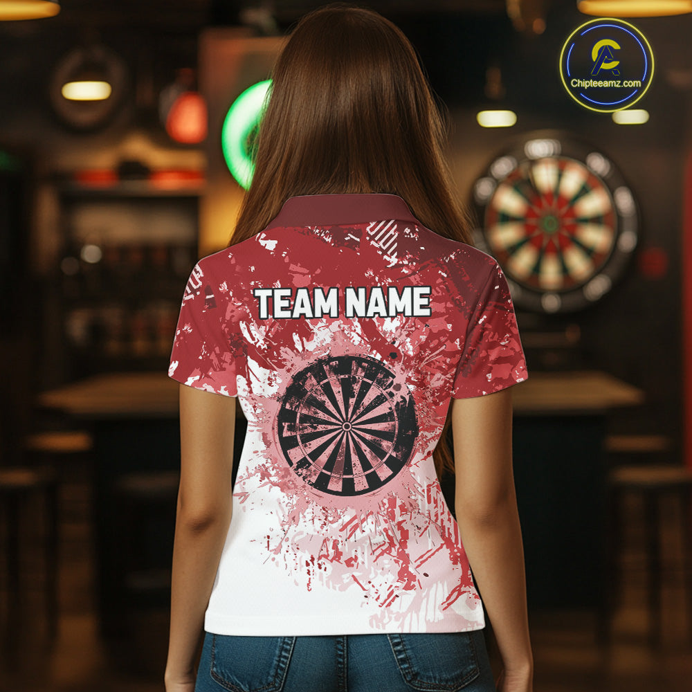 Personalized Red Grunge Darts Jerseys For Women Custom Darts Team Shirts Polo & Quarter Zip TDM5894