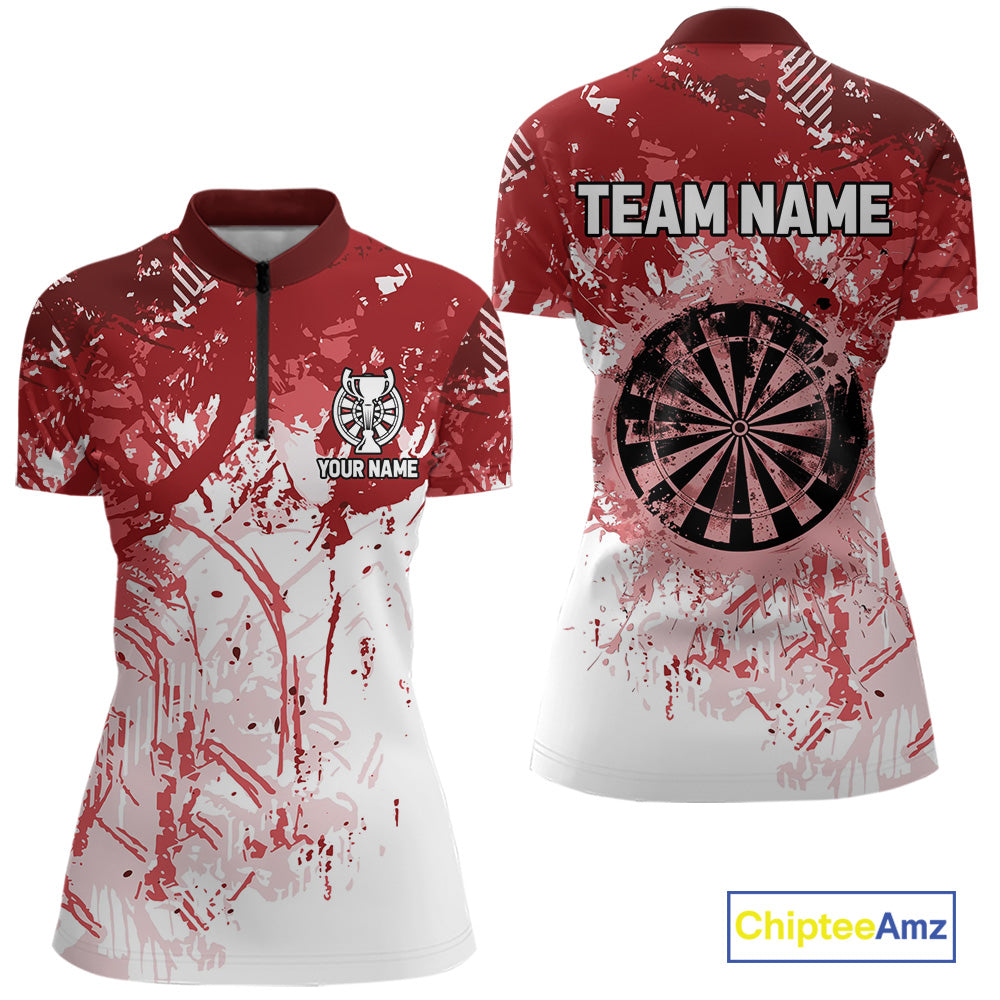 Personalized Red Grunge Darts Jerseys For Women Custom Darts Team Shirts Polo & Quarter Zip TDM5894