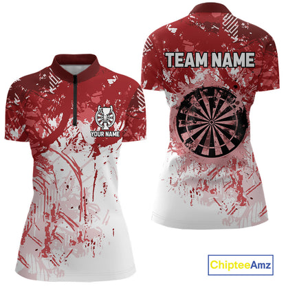 Personalized Red Grunge Darts Jerseys For Women Custom Darts Team Shirts Polo & Quarter Zip TDM5894
