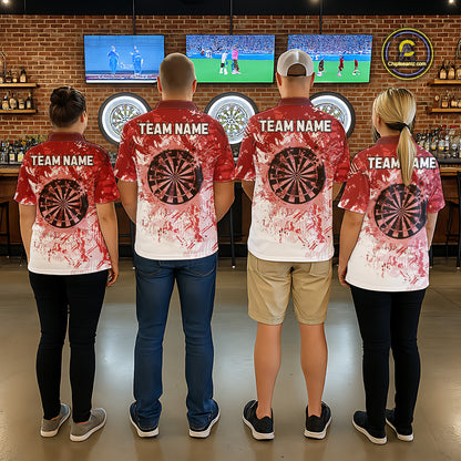 Personalized Red Grunge Darts Jerseys For Men Custom Darts Team Shirts Polo & Quarter Zip TDM5894