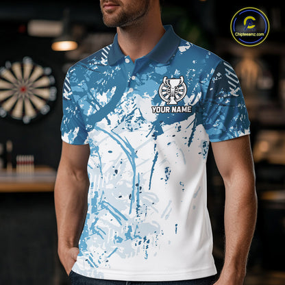 Personalized Blue Grunge Darts Jerseys For Men Custom Darts Team Shirts Polo & Quarter Zip TDM5895