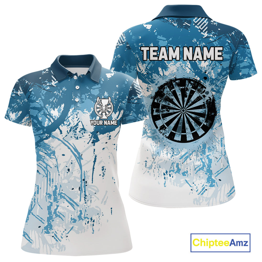 Personalized Blue Grunge Darts Jerseys For Women Custom Darts Team Shirts Polo & Quarter Zip TDM5895