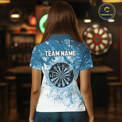 Personalized Blue Grunge Darts Jerseys For Women Custom Darts Team Shirts Polo & Quarter Zip TDM5895