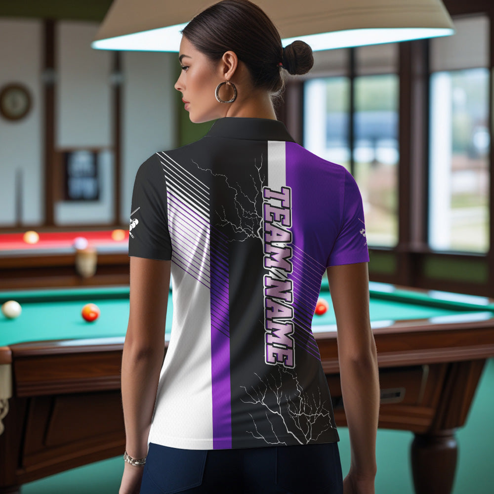 Personalized Black Purple Billiard Polo & 1/4 Zip For Women Custom 8 Ball Pool Billiard Team Jersey TDM3690