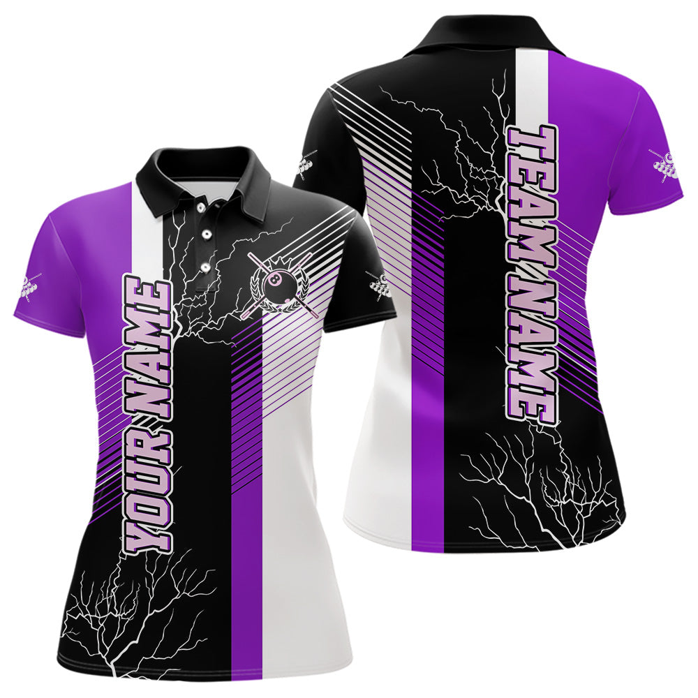 Personalized Black Purple Billiard Polo & 1/4 Zip For Women Custom 8 Ball Pool Billiard Team Jersey TDM3690