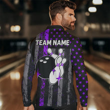 Load image into Gallery viewer, Purple And Black Grunge American Flag Patriotic Bowling Shirts For Men Custom Bowling Team Jerseys TDM3697