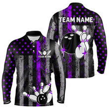 Load image into Gallery viewer, Purple And Black Grunge American Flag Patriotic Bowling Shirts For Men Custom Bowling Team Jerseys TDM3697