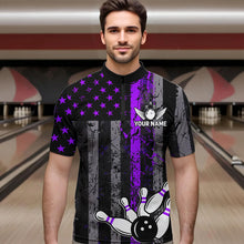 Load image into Gallery viewer, Purple And Black Grunge American Flag Patriotic Bowling Shirts For Men Custom Bowling Team Jerseys TDM3697