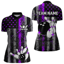 Load image into Gallery viewer, Purple And Black Grunge American Flag Patriotic Bowling Shirts For Women Custom Bowling Team Jerseys TDM3697