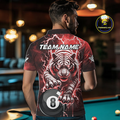 Red 8 Ball Thunder Lightning Tiger Billiard Shirt For Men Custom Pool Team Jersey Polo, 1/4 Zip TDM6037