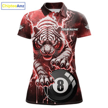 Load image into Gallery viewer, Red 8 Ball Thunder Lightning Tiger Billiard Shirt For Women Custom Pool Team Jersey Polo, 1/4 Zip TDM6037