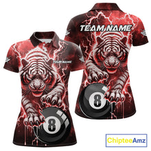 Load image into Gallery viewer, Red 8 Ball Thunder Lightning Tiger Billiard Shirt For Women Custom Pool Team Jersey Polo, 1/4 Zip TDM6037