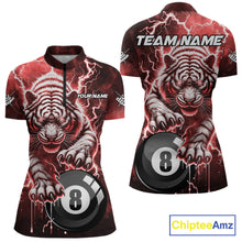 Load image into Gallery viewer, Red 8 Ball Thunder Lightning Tiger Billiard Shirt For Women Custom Pool Team Jersey Polo, 1/4 Zip TDM6037