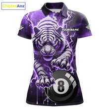 Load image into Gallery viewer, Purple 8 Ball Thunder Lightning Tiger Billiard Shirt For Women Custom Pool Team Jersey Polo, 1/4 Zip TDM6038