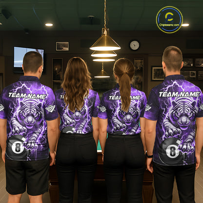 Purple 8 Ball Thunder Lightning Tiger Billiard Shirt For Women Custom Pool Team Jersey Polo, 1/4 Zip TDM6038