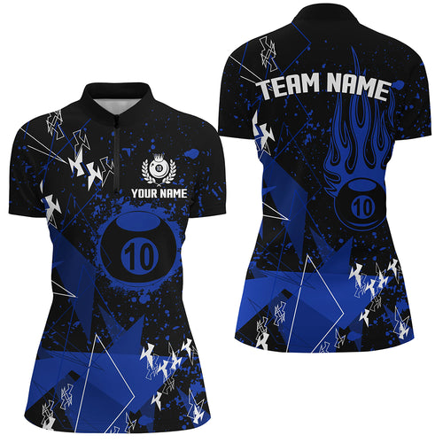 Blue Grunge 10 Ball Billiard Women Quarter-Zip Shirt Custom Billiard Jersey For Pool Player TDM1410