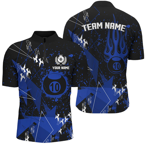 Blue Grunge 10 Ball Billiard Men Quarter-Zip Shirt Custom Billiard Jersey For Pool Player TDM1410