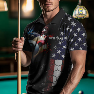 Custom Billiard Jersey For Men, 8 Ball Pool Shirt With American Flag, Billiard Polo & 1/4 Zip Shirt TDM3867