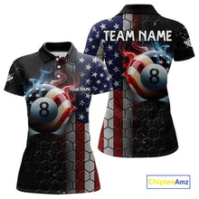 Load image into Gallery viewer, Custom Billiard Jersey For Women, 8 Ball Pool Shirt With American Flag, Billiard Polo &amp; 1/4 Zip Shirt TDM3867