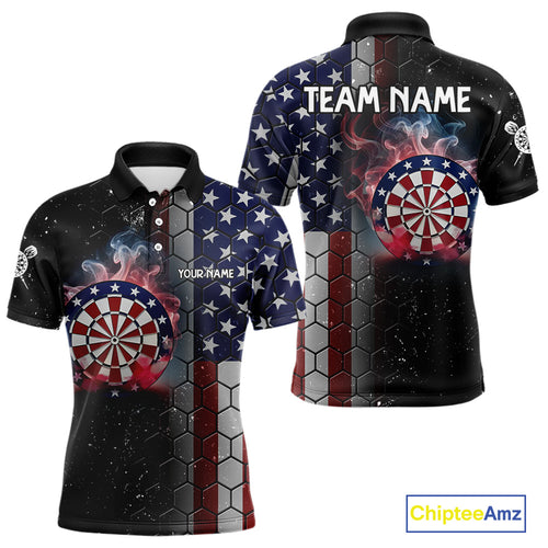 American Flag Smoke Dartboard Hexagon Grunge Dart Shirts For Men Custom Team Patriotic Dart Jersey TDM3868