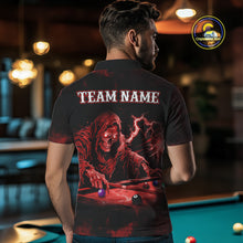 Load image into Gallery viewer, Personalized Red Smoke Skull Billiard Shirts For Men Custom Death Skeleton Billiard Jerseys TDM3869