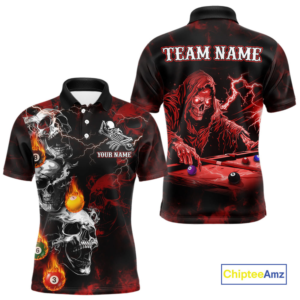Personalized Red Smoke Skull Billiard Shirts For Men Custom Death Skeleton Billiard Jerseys TDM3869