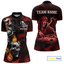 Load image into Gallery viewer, Personalized Red Smoke Skull Billiard Shirts For Women Custom Death Skeleton Billiard Jerseys TDM3869