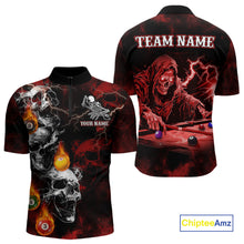 Load image into Gallery viewer, Personalized Red Smoke Skull Billiard Shirts For Men Custom Death Skeleton Billiard Jerseys TDM3869