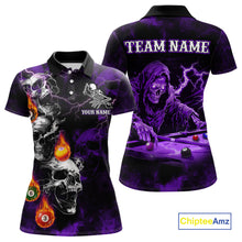 Load image into Gallery viewer, Personalized Purple Smoke Skull Billiard Shirts For Women Custom Death Skeleton Billiard Jerseys TDM3870