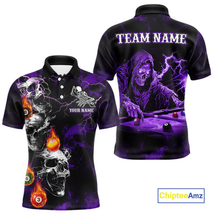 Personalized Purple Smoke Skull Billiard Shirts For Men Custom Grim Reaper Billiard Jerseys TDM3870