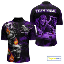 Load image into Gallery viewer, Personalized Purple Smoke Skull Billiard Shirts For Men Custom Death Skeleton Billiard Jerseys TDM3870