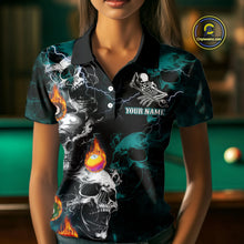 Load image into Gallery viewer, Personalized Turquoise Smoke Skull Billiard Shirts For Women Custom Death Skeleton Billiard Jerseys TDM3871
