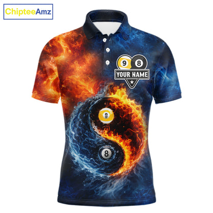 Personalized Water And Fire 8 Ball & 9 Ball Billiard Shirt For Men, Pool Team Jersey Polo & 1/4 Zip TDM6297
