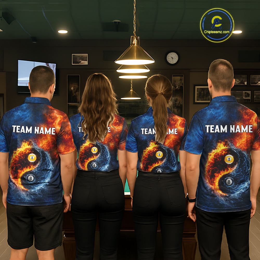 Personalized Water And Fire 8 Ball & 9 Ball Billiard Shirt For Women, Pool Team Jersey Polo & 1/4 Zip TDM6297