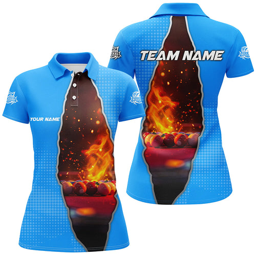 Custom Blue Billiard Balls Fire 3D Printed Women Polo & Quarter-Zip Shirts, Billiard Apparel Clothing TDM1776