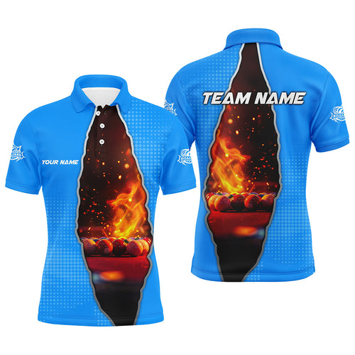 Custom Blue Billiard Balls Fire 3D Printed Men Polo & Quarter-Zip Shirts, Billiard Apparel Clothing TDM1776