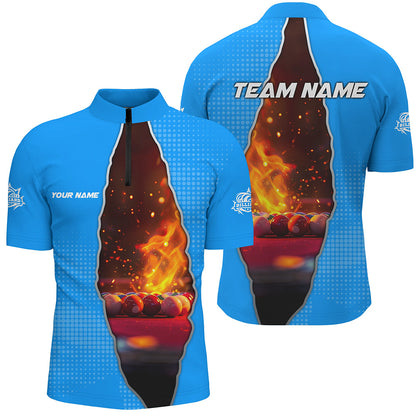 Custom Blue Billiard Balls Fire 3D Printed Men Polo & Quarter-Zip Shirts, Billiard Apparel Clothing TDM1776