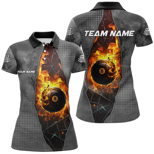 Custom Grey 8 Ball Pool Fire Break Glass 3D Printed Women Billiard Shirts, Billiard Apparel Attire TDM1777