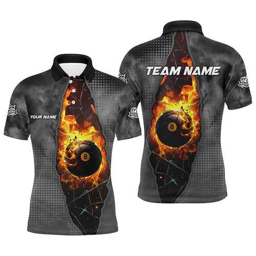 Custom Grey 8 Ball Pool Fire Break Glass 3D Printed Men Billiard Shirts, Billiard Apparel Attire TDM1777
