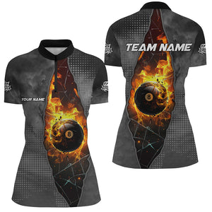 Custom Grey 8 Ball Pool Fire Break Glass 3D Printed Women Billiard Shirts, Billiard Apparel Attire TDM1777