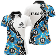 Load image into Gallery viewer, Blue 8 Ball Pool Fire Thunder Lightning Custom Billiard Shirts For Women Team League Billiard Jerseys TDM1782